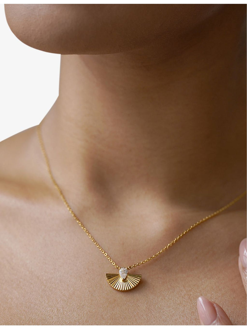Carat London Celene Fan pendant gold vermeil with cubic zirconia, UK version