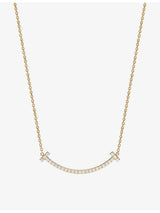 selfridges Tiffany & Co. T Medium Smile Diamond Pendant Necklace in 18ct Yellow Gold- Buy online at McGrocer