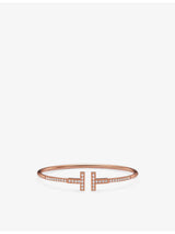 selfridges Tiffany & Co. T Pavé Wire 18ct Rose-Gold 0.48ct Brilliant-Cut Diamond Bracelet- Buy online at McGrocer