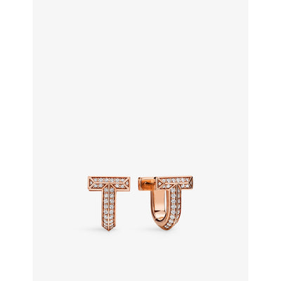 selfridges Tiffany & Co. Tiffany T T1 Huggie 18ct rose-gold and 0.28ct diamond Earrings- Buy online at McGrocer