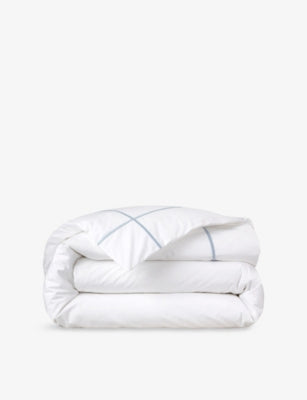 Yves Delorme Athena Celeste Bourdon-Stitch Pima Cotton Duvet Cover