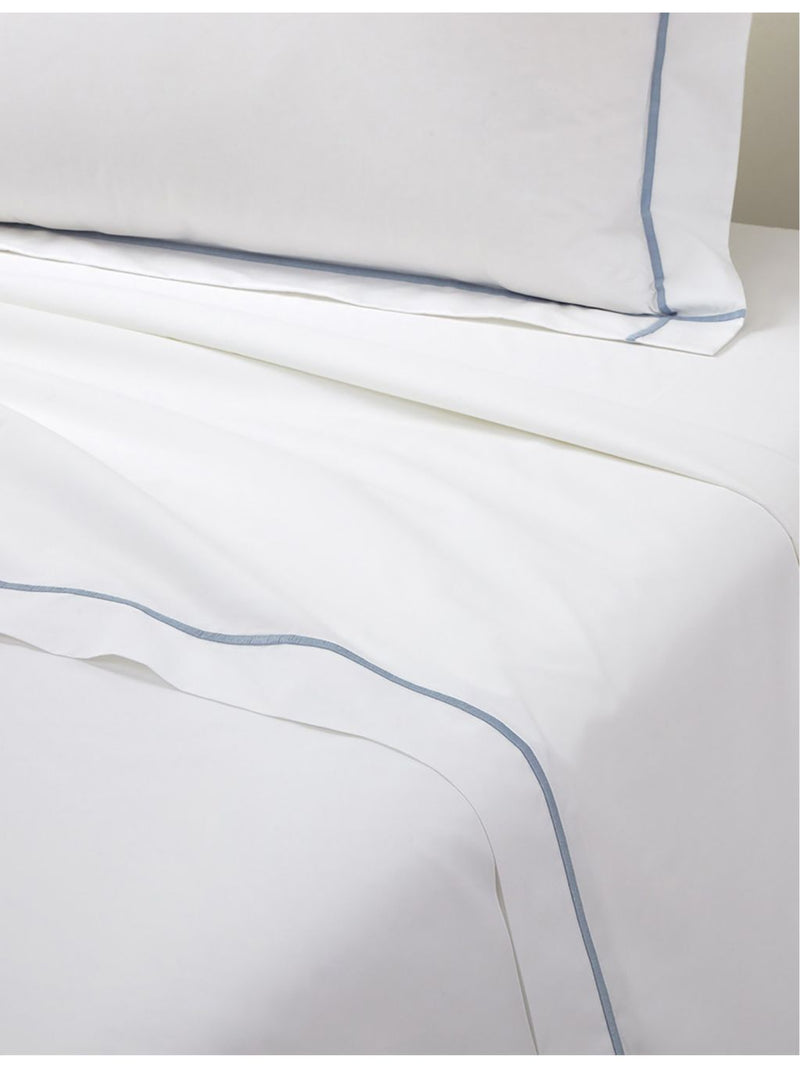 Yves Delorme Athena Celeste cotton flat sheet, imported from the UK