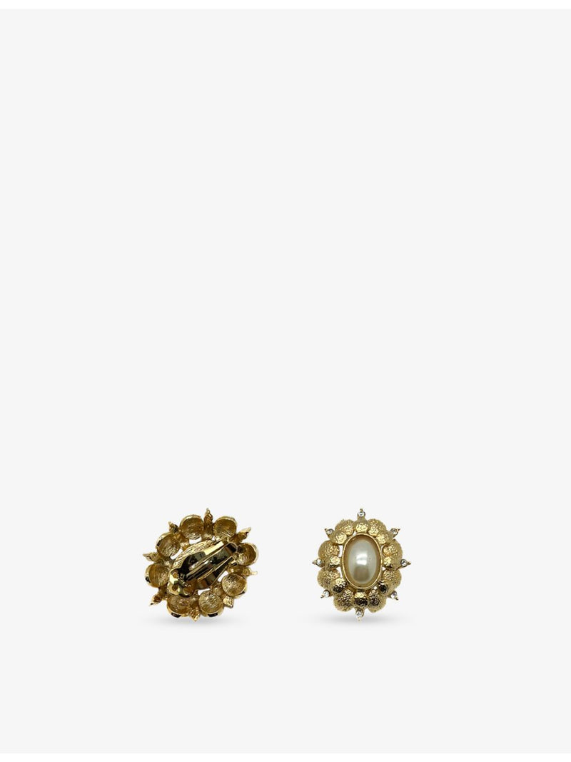 JGJ oval gold-plated faux-pearl clip-on earrings 3.3cm, imported from the UK