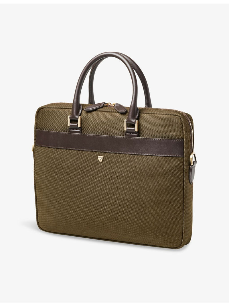 Aspinal of London woven briefcase with leather trims - British product