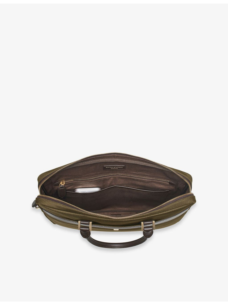 Aspinal of London woven briefcase with leather trims - British product