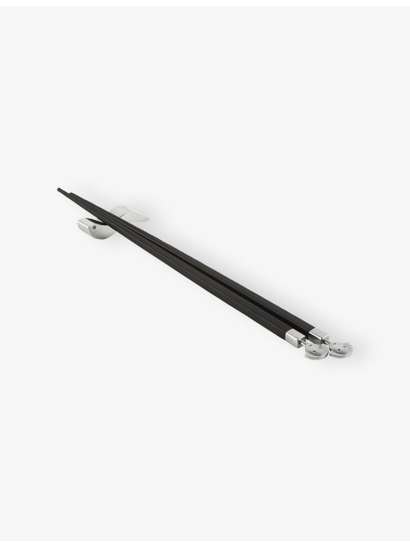 Alessi wood and stainless-steel chopsticks with fish-shaped stand 24cm, UK version