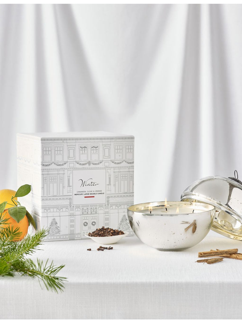 The White Company Winter Mercury Bauble candle 250g, imported from the UK