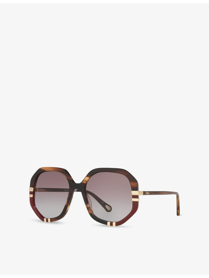 Chloé hexagonal acetate sunglasses in tortoiseshell with gold hardware CH0105S - British product
