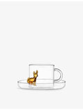 Ichendorf chihuahua glass tea cup and saucer set, 15cm, (British brand)