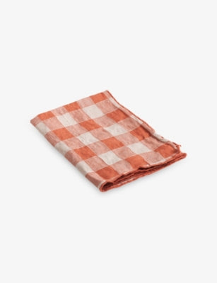 Maison de Vacances Check-Print Vintage Linen Napkin 43cm x 43cm