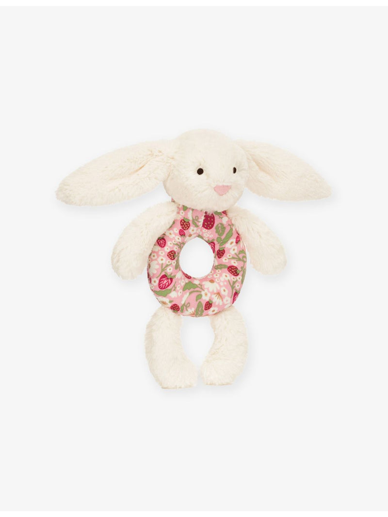 Jellycat Blossom Bunny Berry faux-fur ring rattle 18cm, imported from the UK