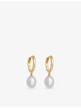 selfridges Astley Clarke Celestial 18ct Yellow-Gold Plated Sterling-Silver and Pearl Drop Huggies- Buy online at McGrocer