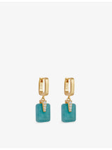 selfridges Astley Clarke Deco 18ct Yellow Gold Amazonite and White Sapphire Drop Huggies Earrings- Buy online at McGrocer