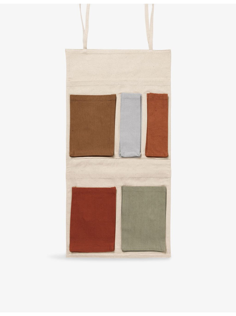 ferm LIVING cotton canvas hanging storage bag with six pockets, British brand