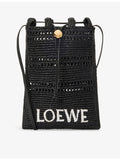 LOEWE raffia cross-body bag with leather trim and gold hardware (British brand)