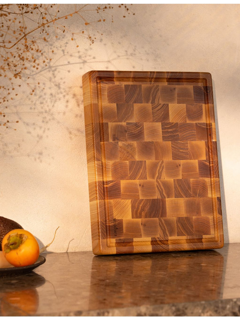 Woodstone wooden chopping board 60cm x 40cm with block pattern - British product