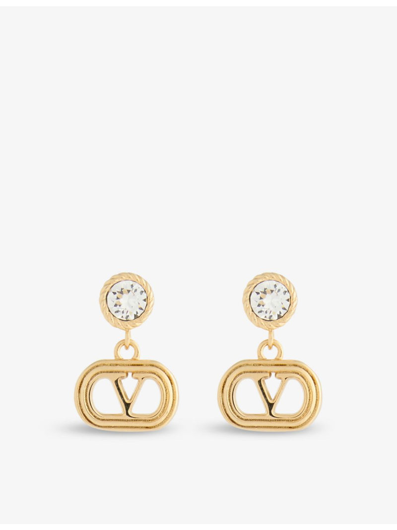 Valentino Garavani Ovalette gold-plated crystal earrings 1.5cm (British brand)