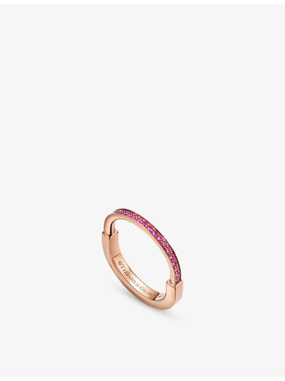 selfridges Tiffany & Co. Lock Small Ring in 18ct Rose Gold with 0.13ct Sapphire- Buy online at McGrocer