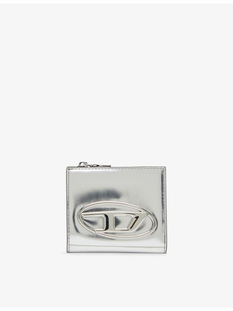 Diesel mirrored leather bi-fold wallet with coin zip, imported from the UK