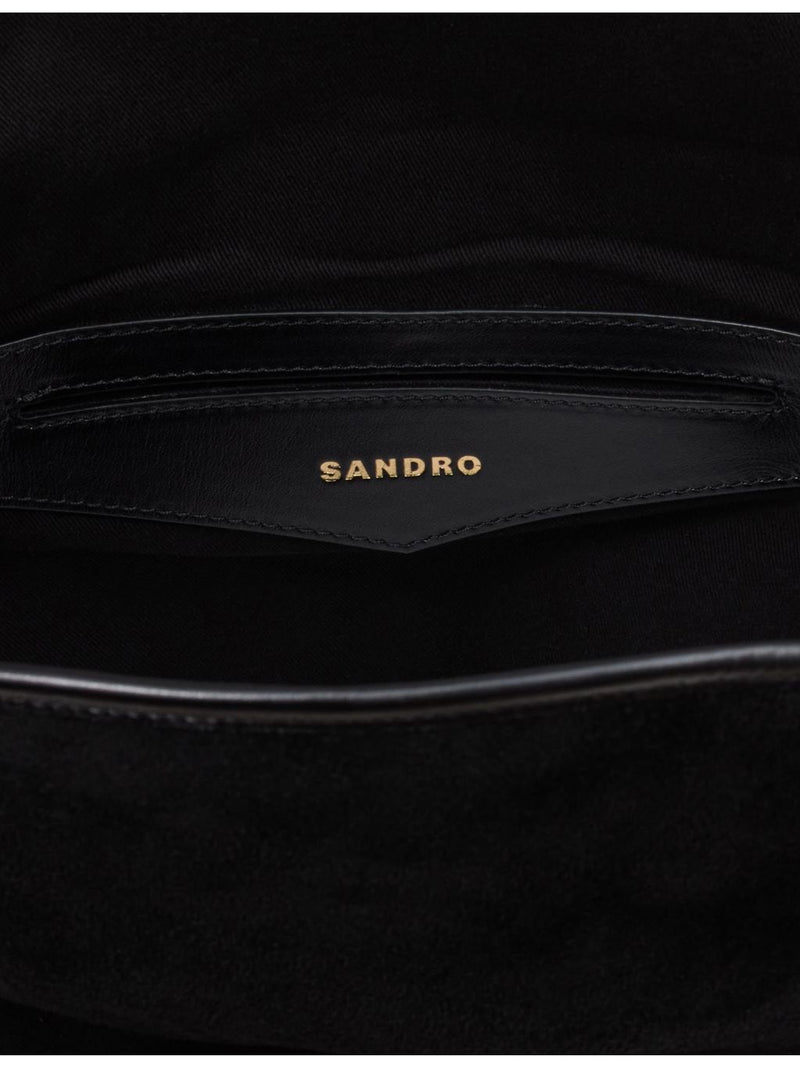 Sandro logo-embossed suede tote with gold-tone hardware - British product