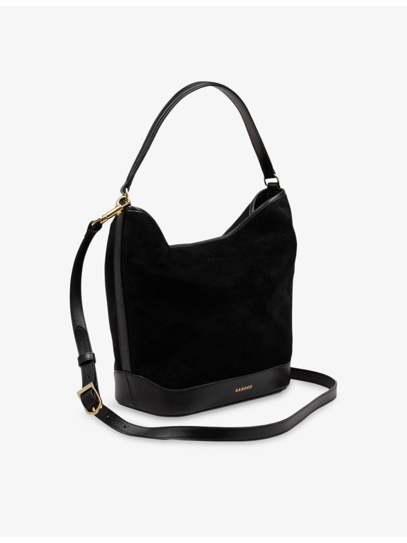 Sandro logo-embossed suede tote with gold-tone hardware - British product