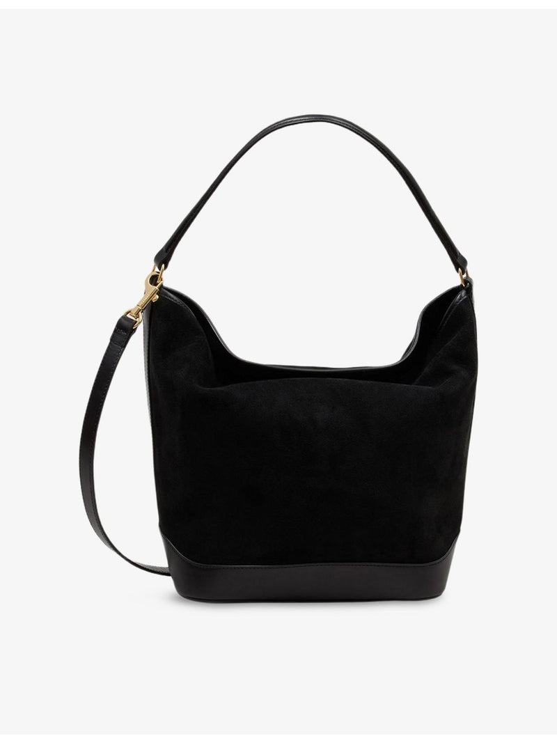 Sandro logo-embossed suede tote with gold-tone hardware - British product