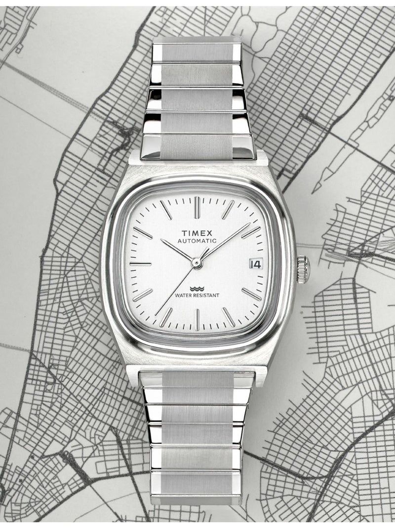 Timex 1983 E Line Reissue automatic watch 34mm stainless steel, UK version
