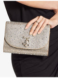Jimmy Choo rhinestone suede clutch bag with chain strap (British brand)