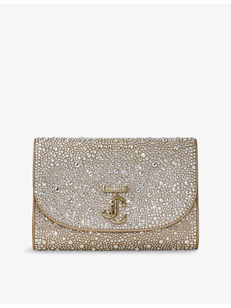 Jimmy Choo rhinestone suede clutch bag with chain strap (British brand)