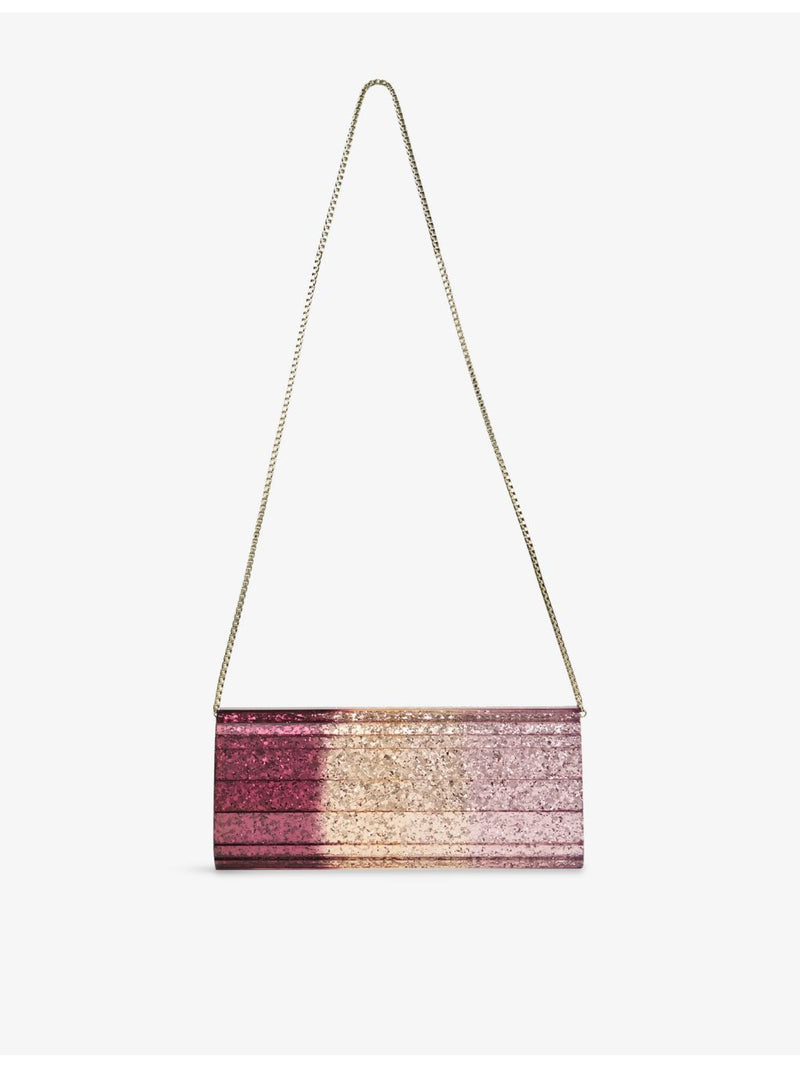 Jimmy Choo glitter plexi clutch bag chain strap, imported from the UK