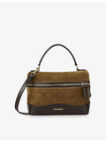Sandro logo-embossed suede vanity bag with gold-tone hardware - British product