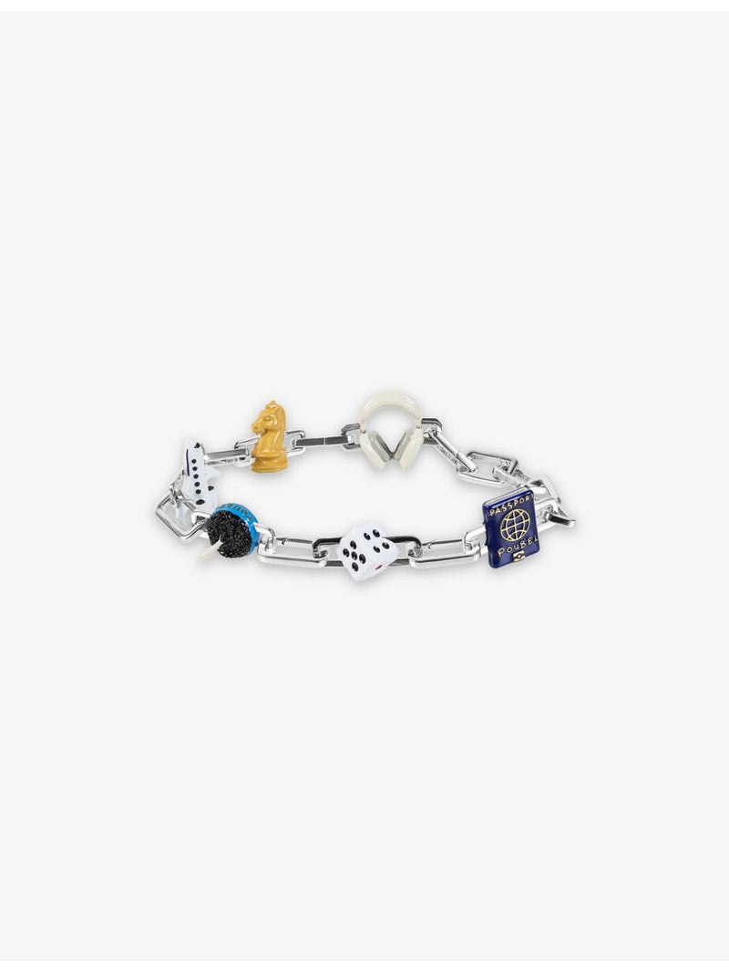 Poubel rhodium-plated sterling silver charm bracelet set, imported from the UK