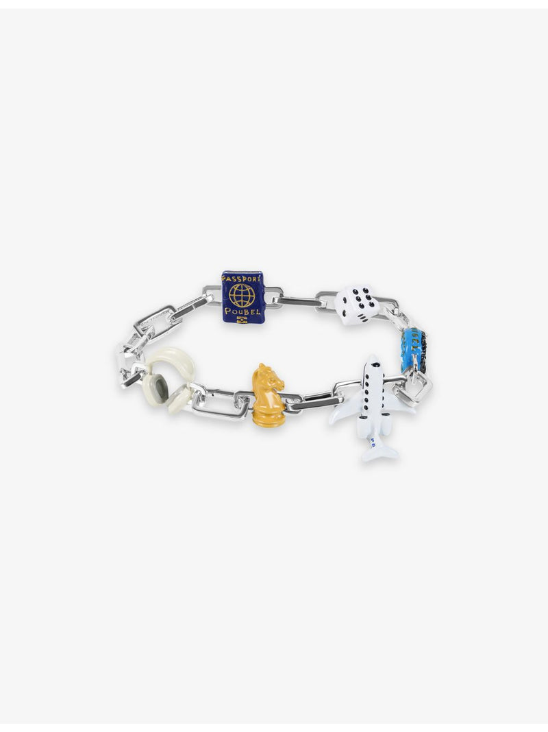 Poubel rhodium-plated sterling silver charm bracelet set, imported from the UK