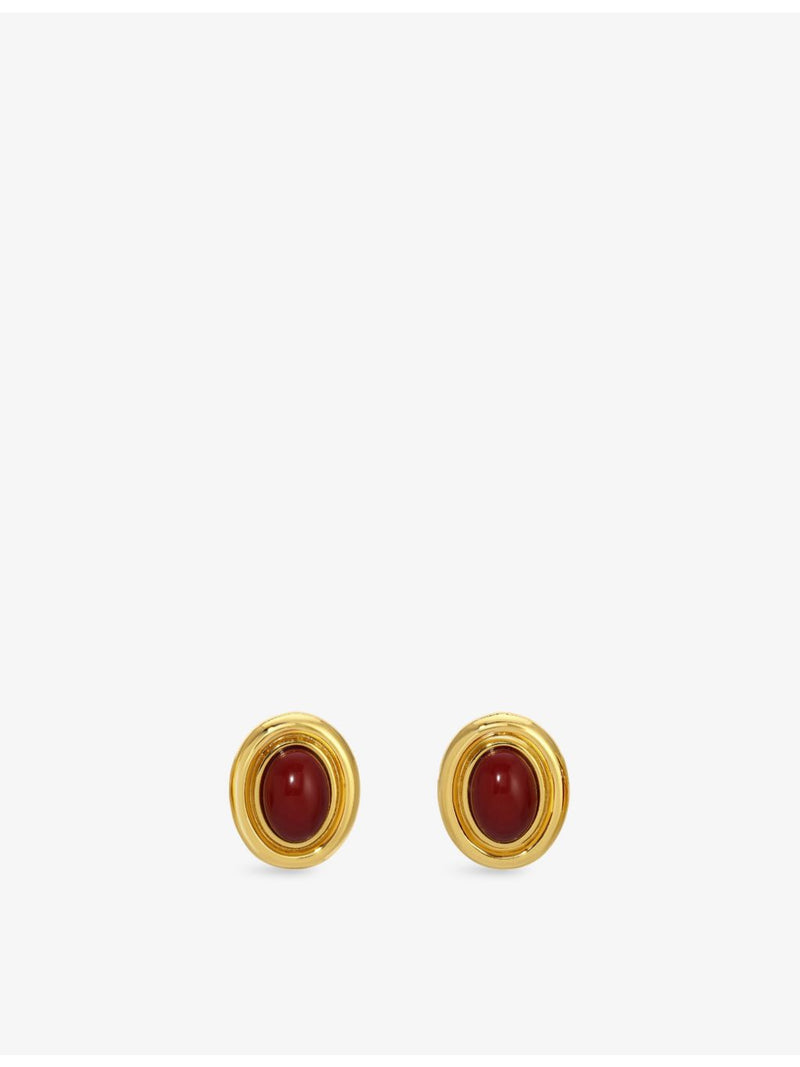 Heaven Mayhem brass stud earrings with red stone, 3cm (British brand)