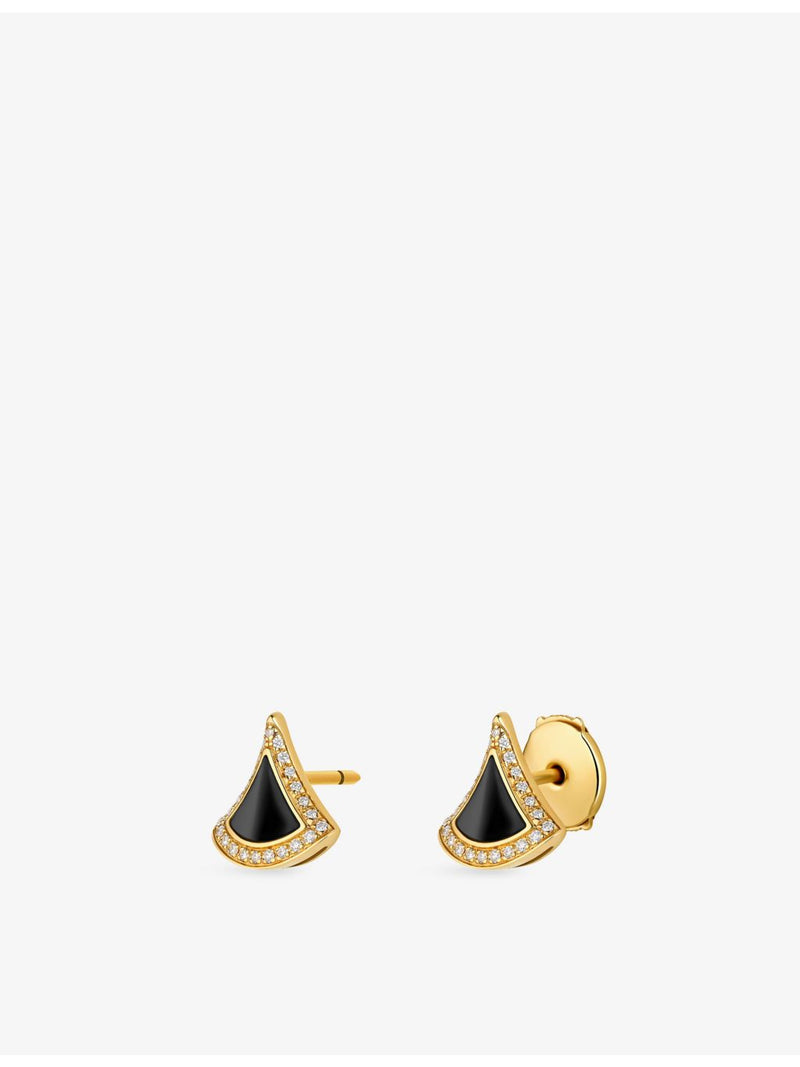 Bvlgari 18ct yellow gold black onyx pavé diamond earrings (British brand)