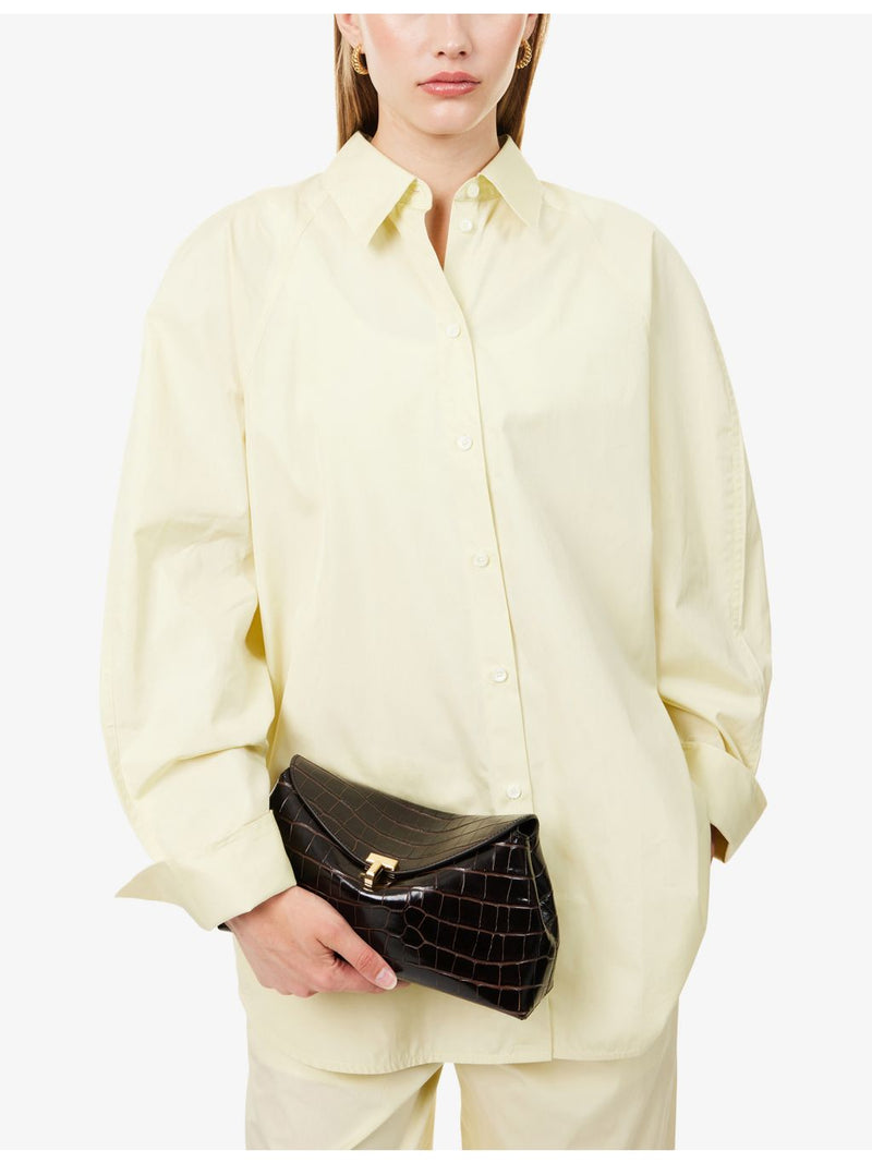 Toteme croco leather clutch bag with T-lock and gold hardware, UK version