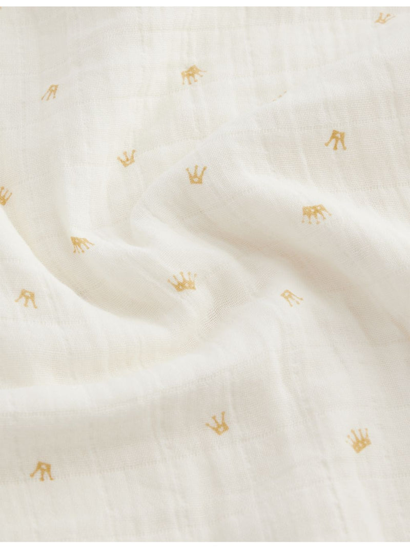 Mushie muslin swaddle blanket crown print 119cm square - British product