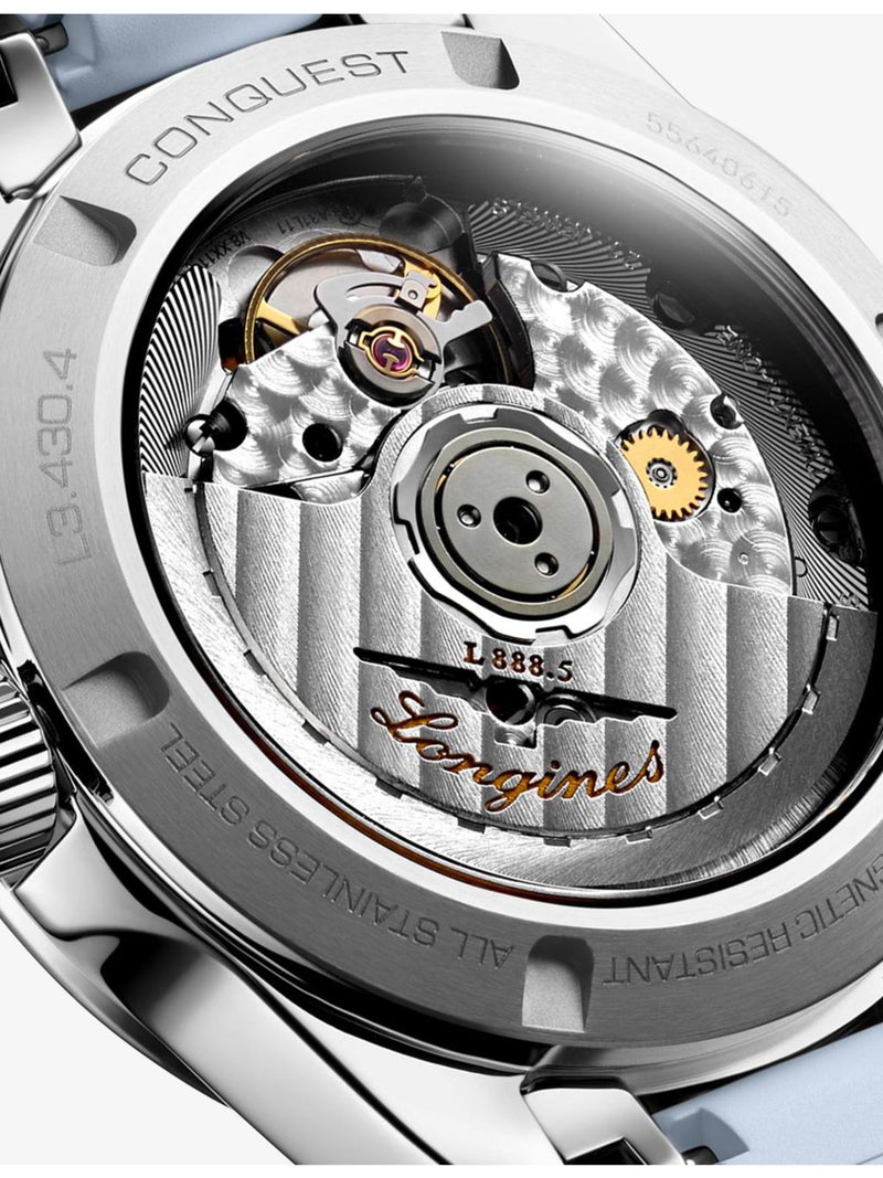 Longines Conquest stainless steel automatic watch 34mm rubber strap, UK version