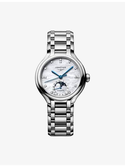 selfridges Longines PrimaLuna Moonphase Stainless-Steel and 0.060ct Diamond Automatic Watch 34mm- Buy online at McGrocer