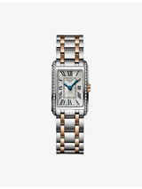selfridges Longines DolceVita Rectangular Stainless Steel 0.280ct Diamond Red PVD Quartz Watch- Buy online at McGrocer