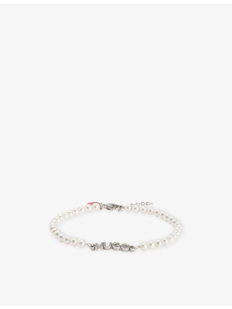 HUGO stainless steel pearl bracelet with logo plaque (British brand)