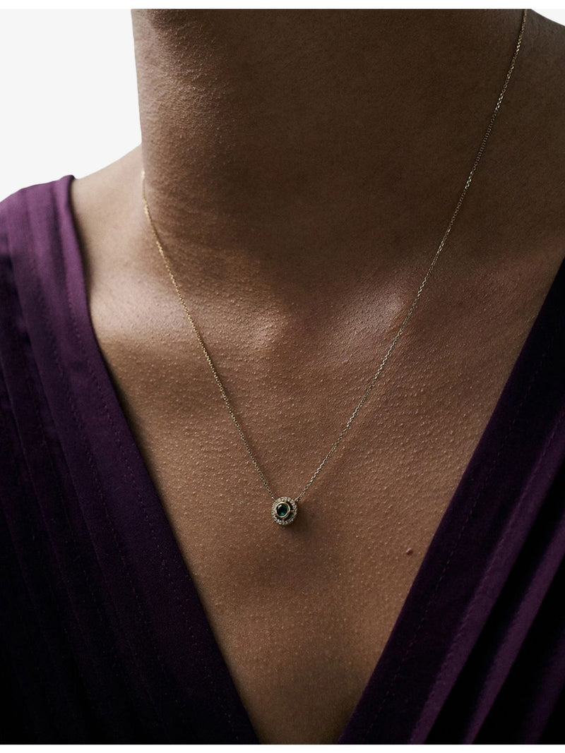 Astley Clarke 14ct gold emerald diamond pendant necklace, imported from the UK