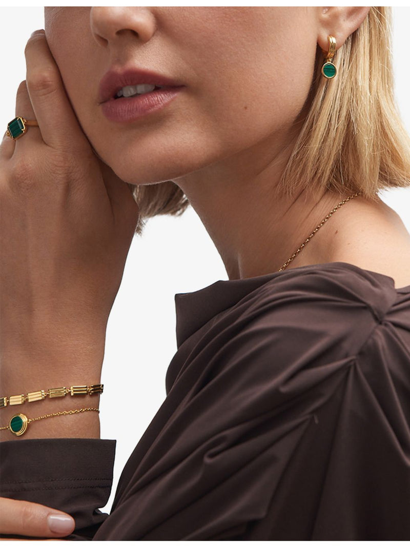 Astley Clarke Stilla 18ct gold malachite drop huggies, imported from the UK