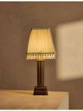 Soho style portable brass lamp with linen shade (British brand)