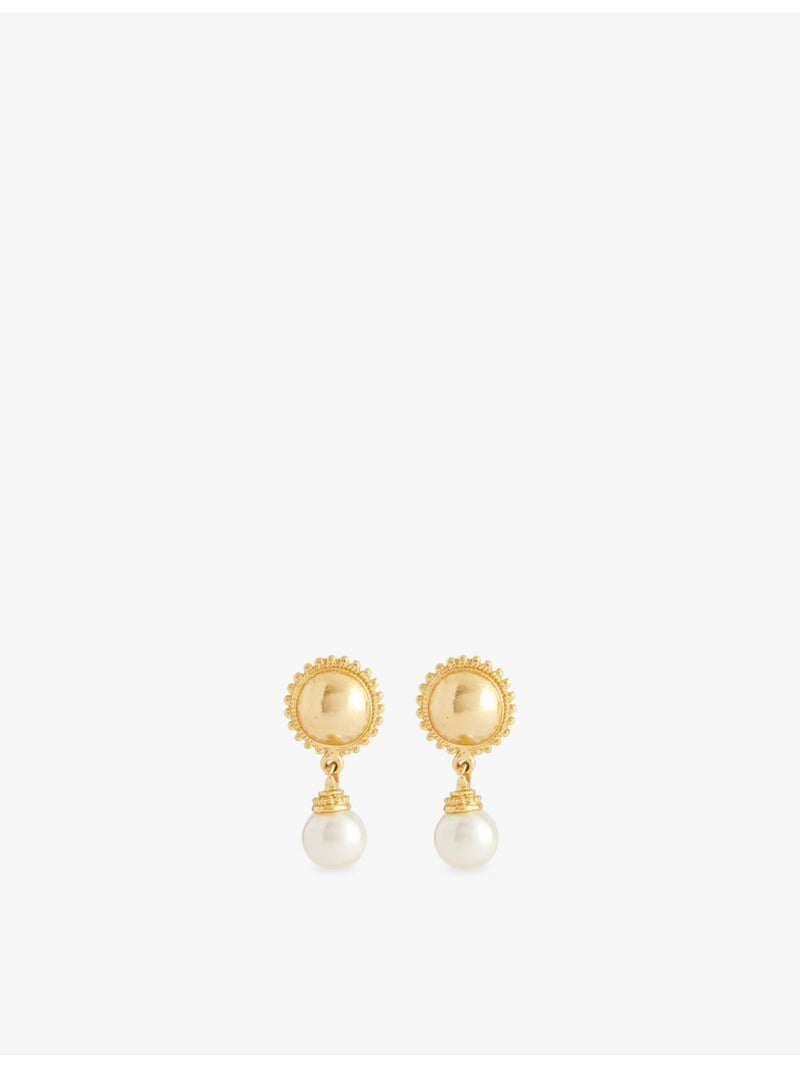 Gold-plated pearl drop clip-on earrings, UK version