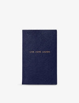 selfridges Smythson Panama Live Love Laugh Leather Notebook, 14cm x 9cm- Buy online at McGrocer