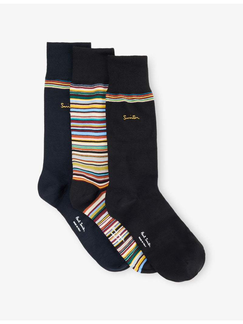 Paul Smith Signature Gold striped cotton-blend socks 3-pack, imported from the UK