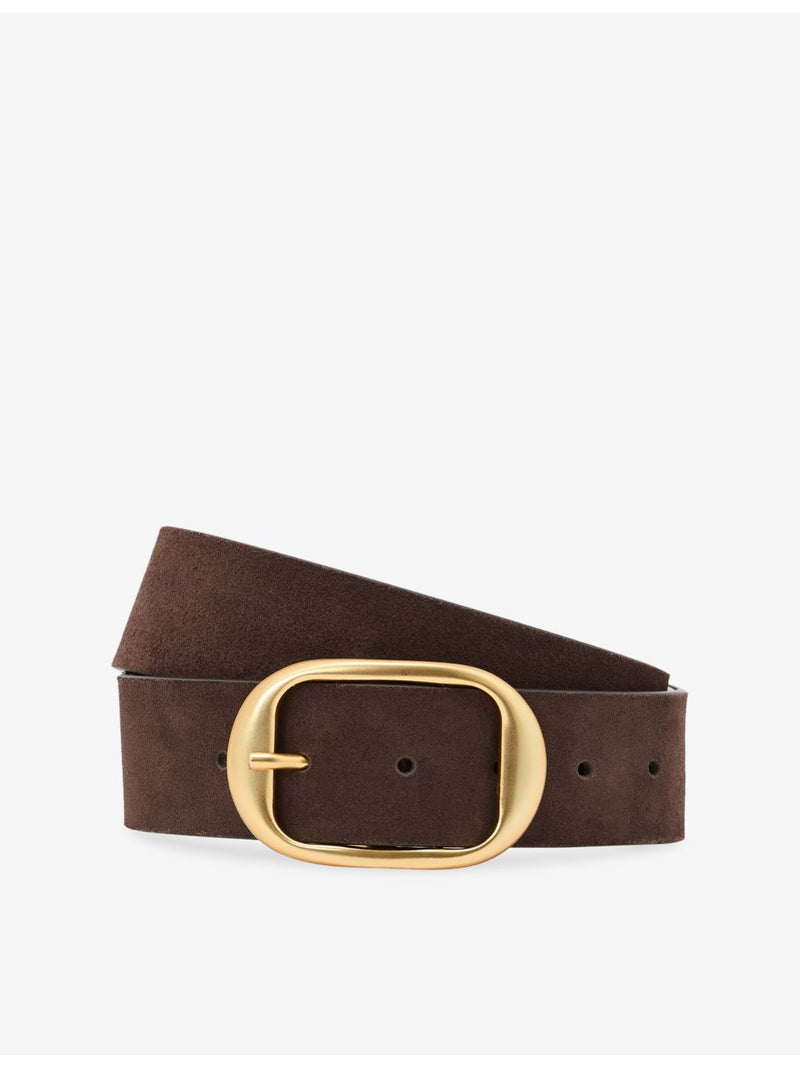 Reiss Athena suede belt with gold-toned oval buckle (British brand)
