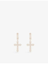 selfridges DARKAI Cross 18ct White Gold-Plated Stainless-Steel Brilliant-Cut Diamond Stone Earrings 3.5cm Drop- Buy online at McGrocer