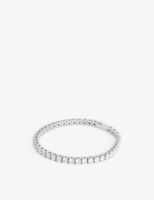 Tennis 18ct White Gold-Plated Stainless Steel, Brass And Pavé-Stone Bracelet - M